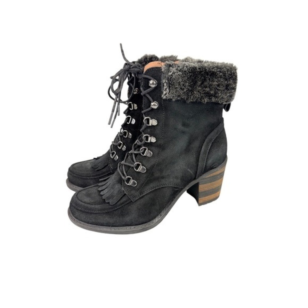 Eric Michael Lace Up Faux Fur Lined Leather Boot Women's EU 38 US 7.5-8 Black